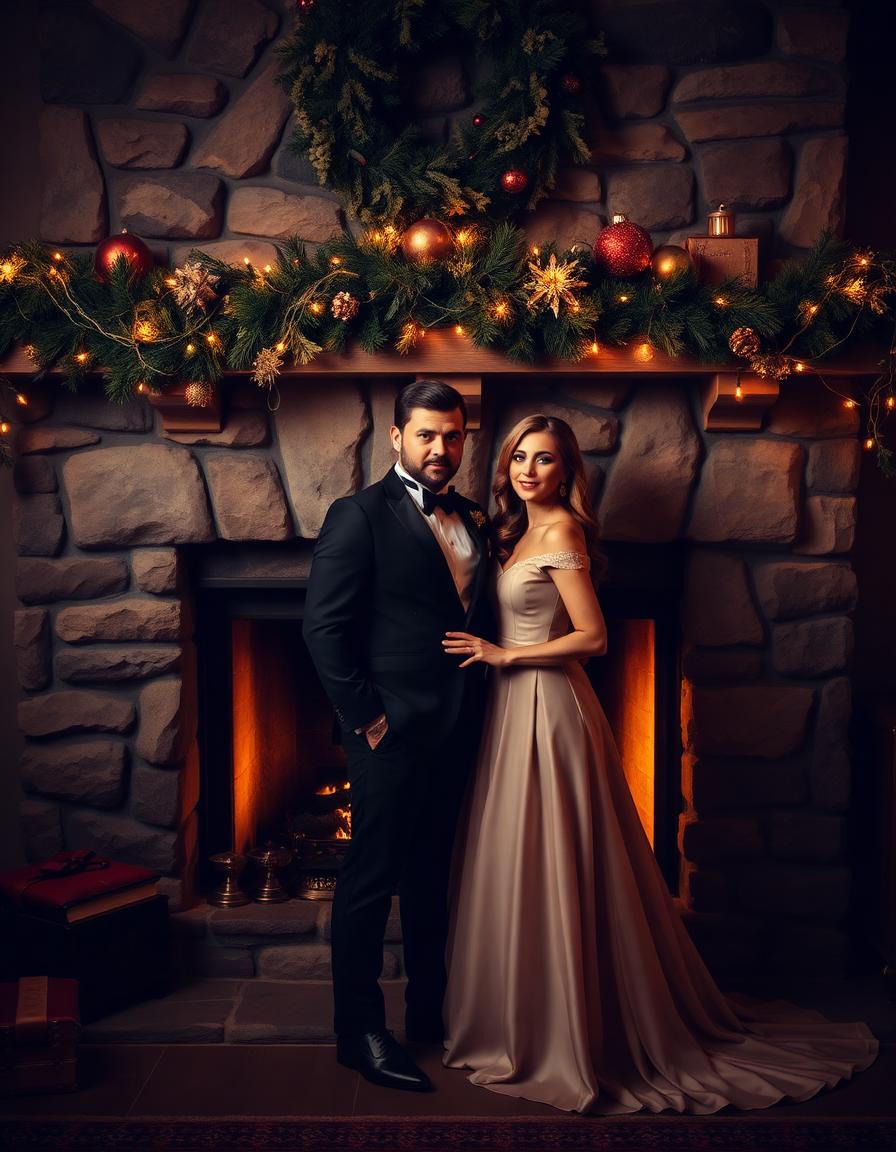 Fireside Elegant AI holiday photo booth theme example